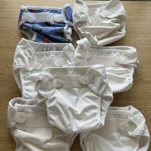 Lot of 7 Bummis Super Whisper Wrap Size M 15-30lbs Diaper Cover White Panda Blue